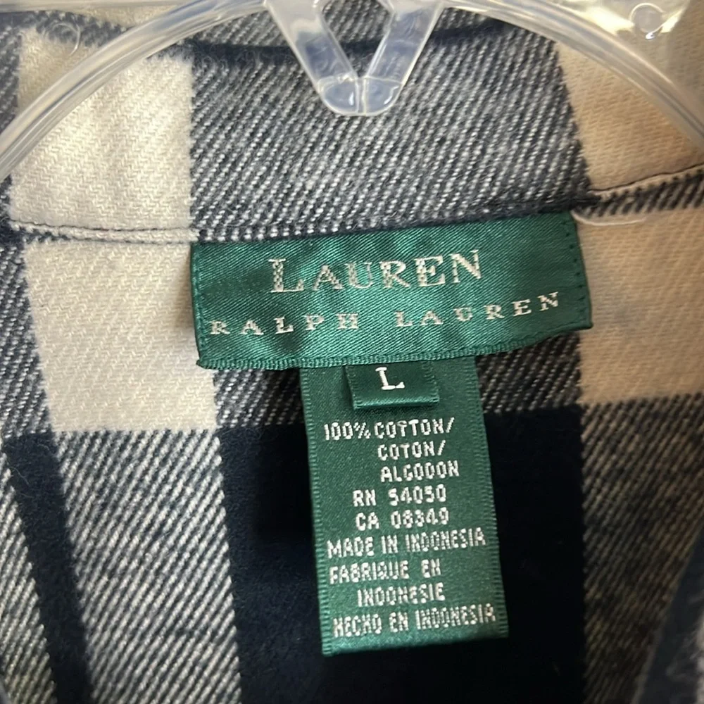 NWOT Lauren Ralph‎ Lauren Blue & White Plaid Zip Up Jacket- Large